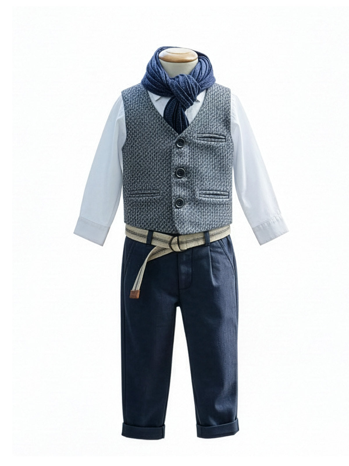 Baptism Outfit for boy set 6pcs - MATHIEU Blue