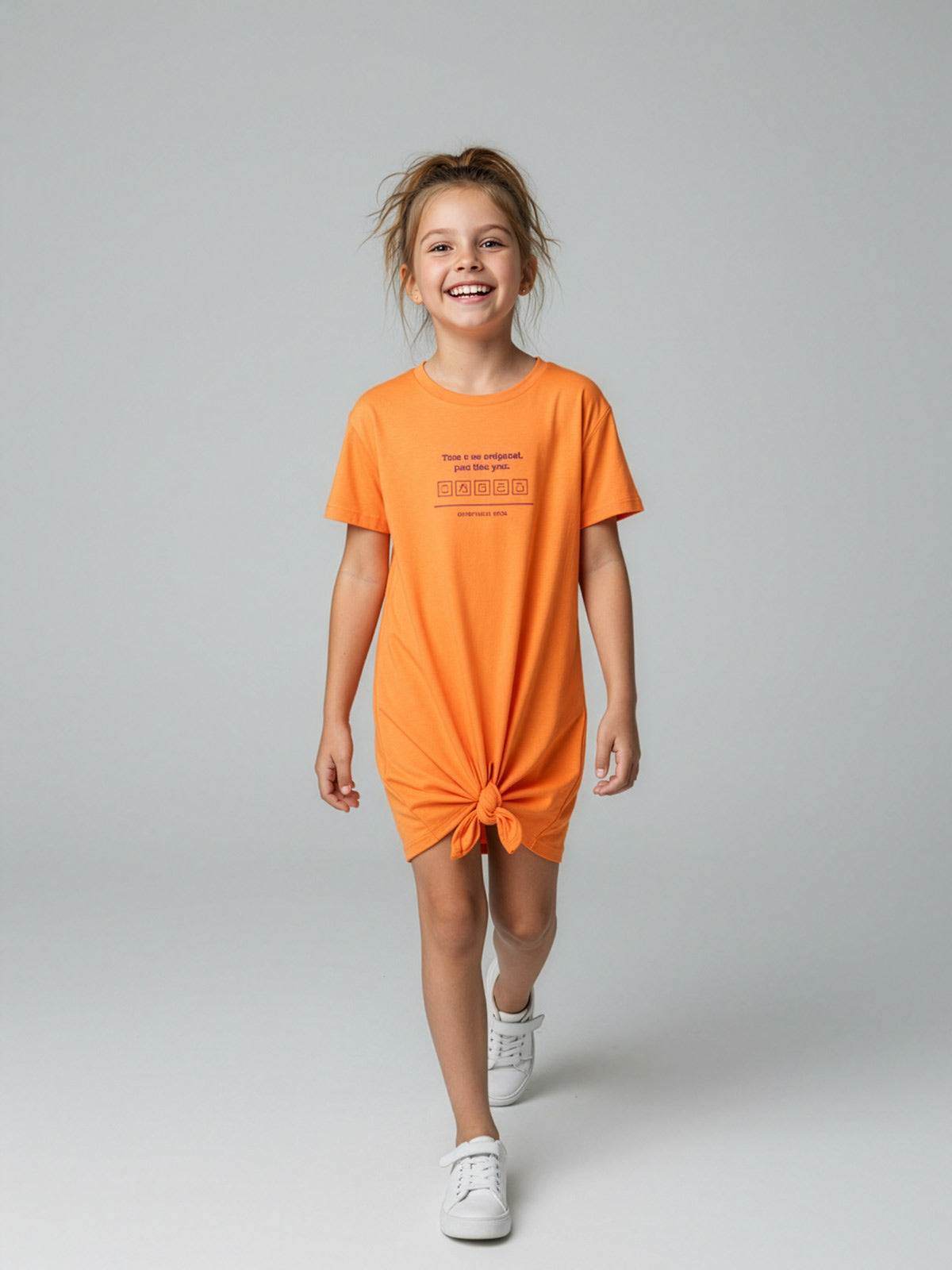 Minimo- Girls’ dress with knot-Orange MD30004