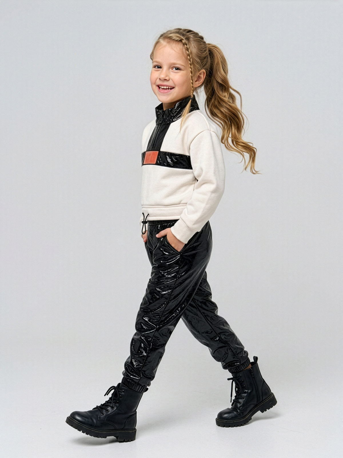 Minimo-Girl's 2pcs set sweatshirt and faux leather trousers-MG36034