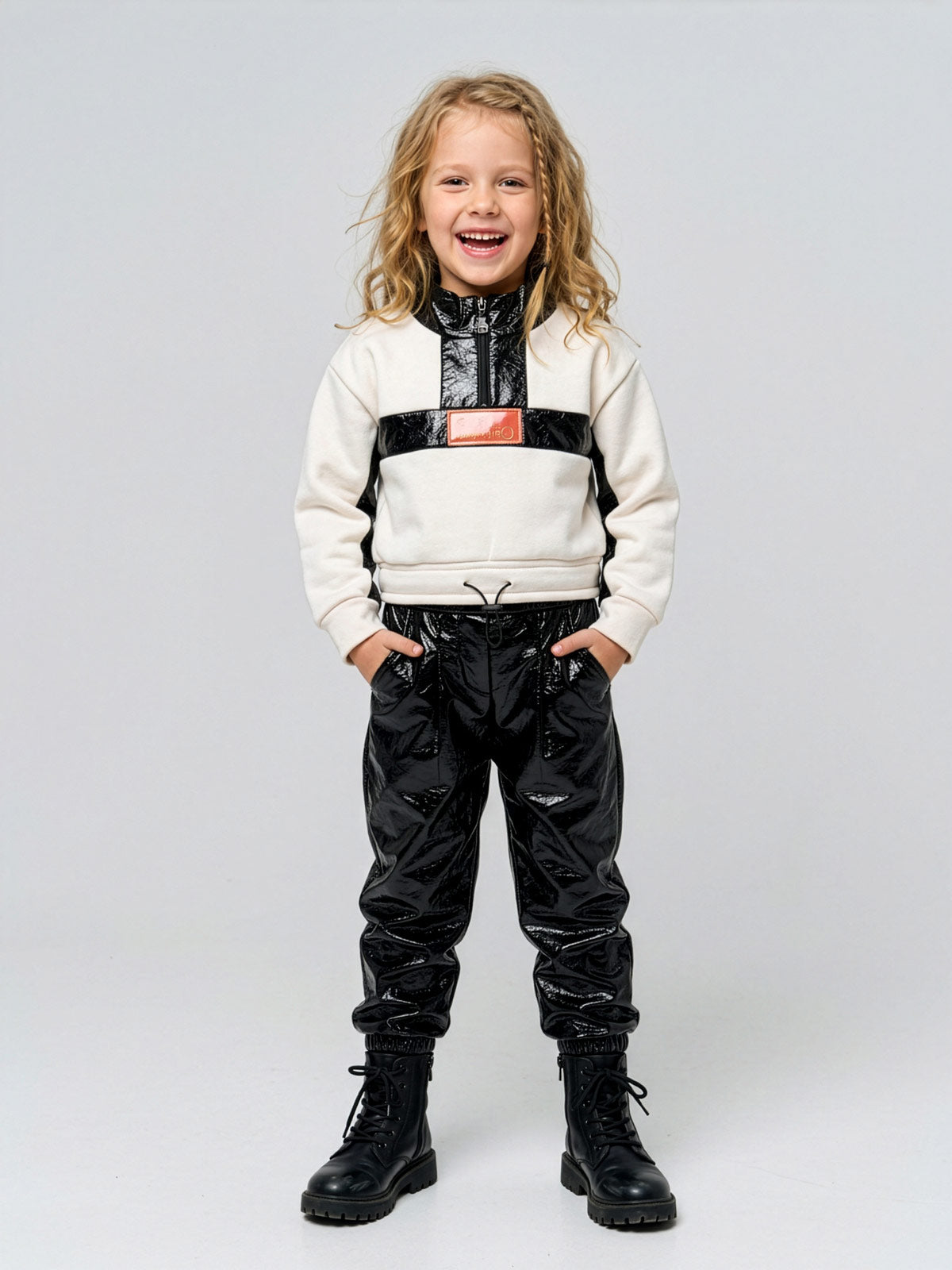 Minimo-Girl's 2pcs set sweatshirt and faux leather trousers-MG36034