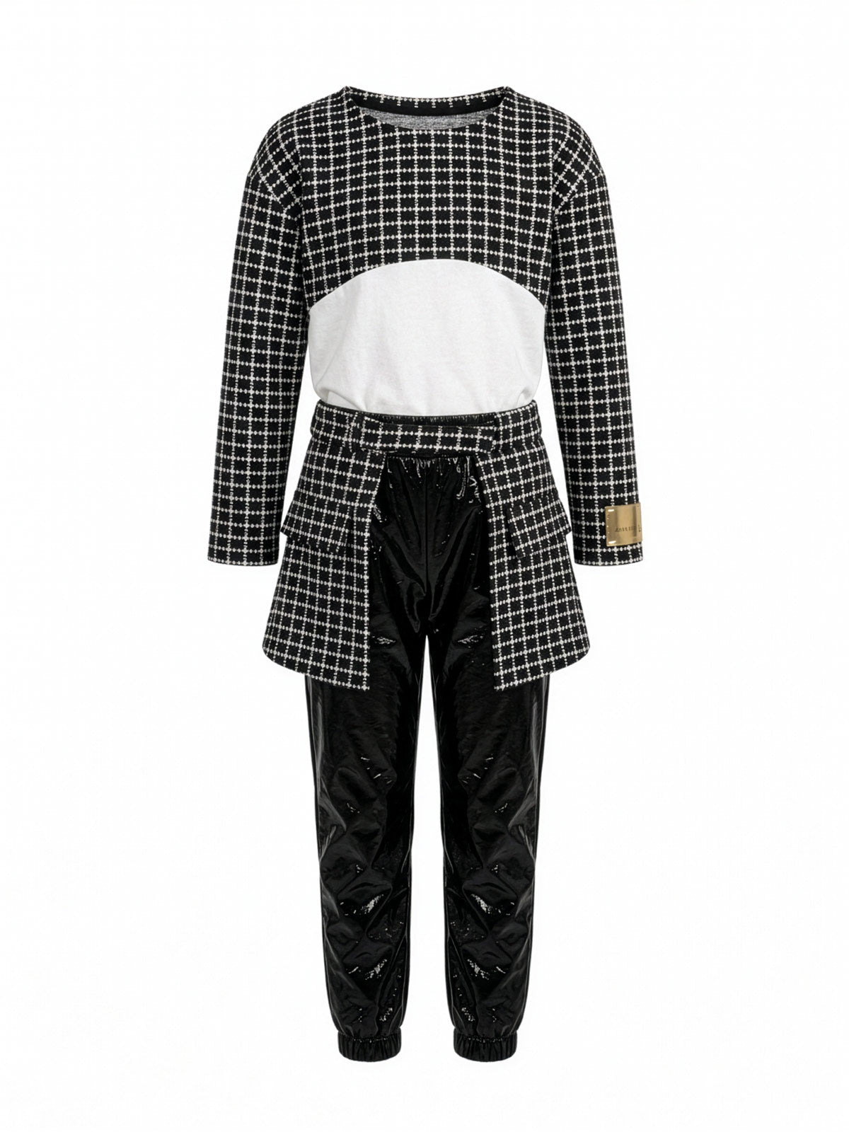 Minimo-Total 3pcs set jacquard with faux leather trousers-MG36000