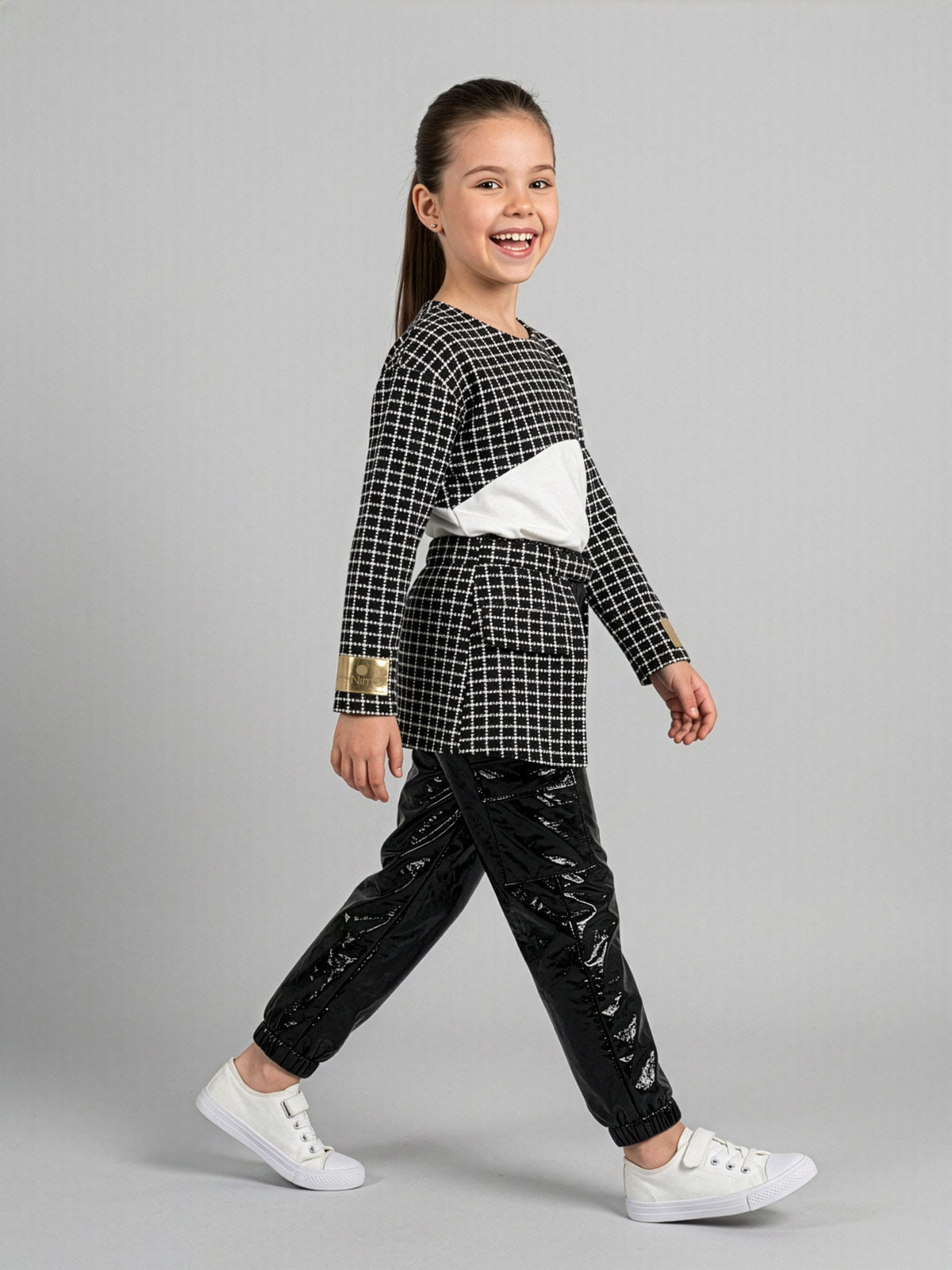 Minimo-Total 3pcs set jacquard with faux leather trousers-MG36000