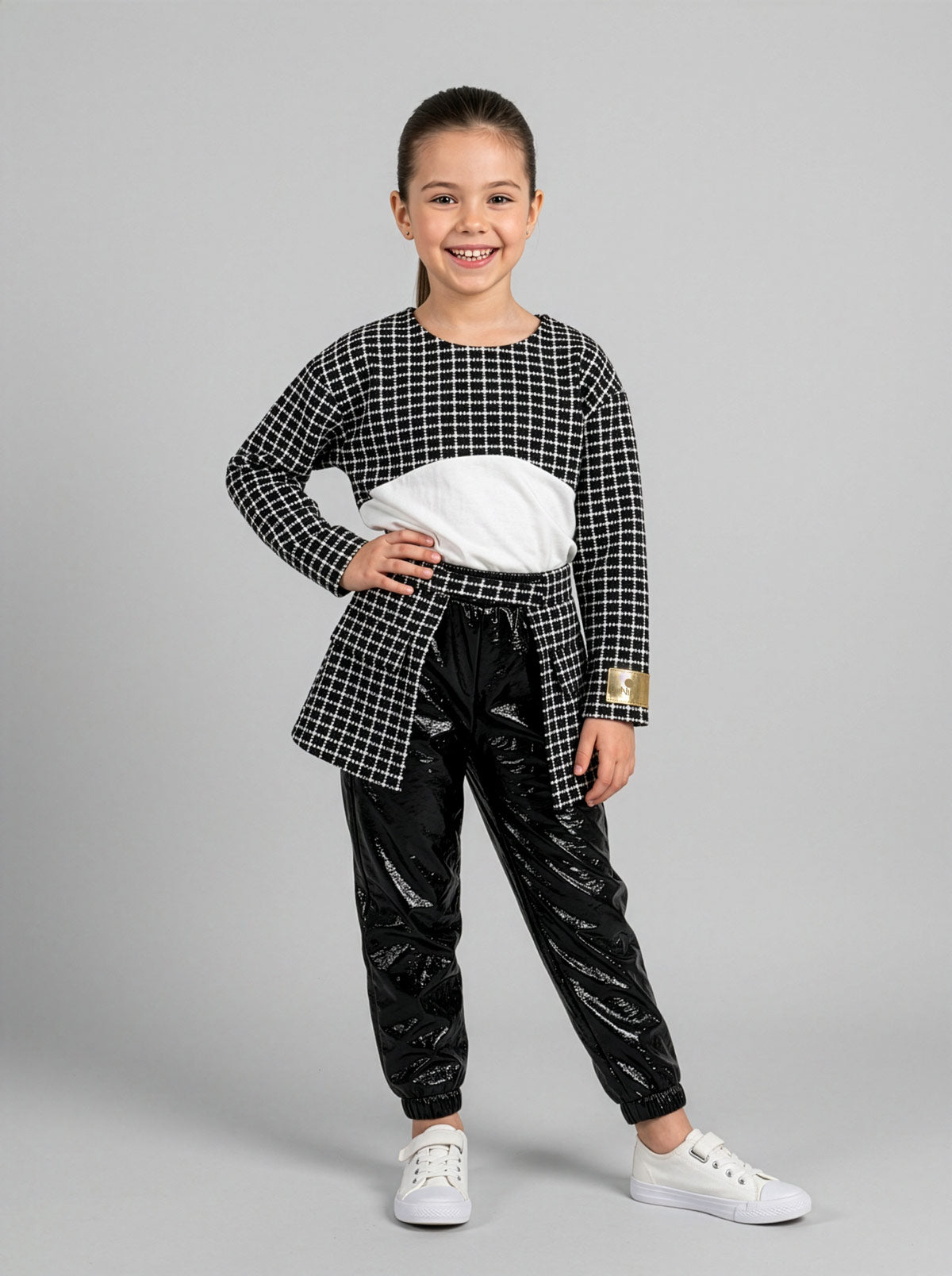 Minimo-Total 3pcs set jacquard with faux leather trousers-MG36000