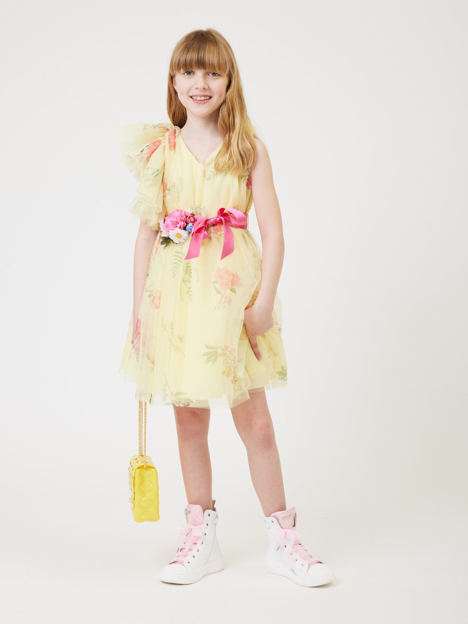 Girls tulle dress with one shoulder-71C901