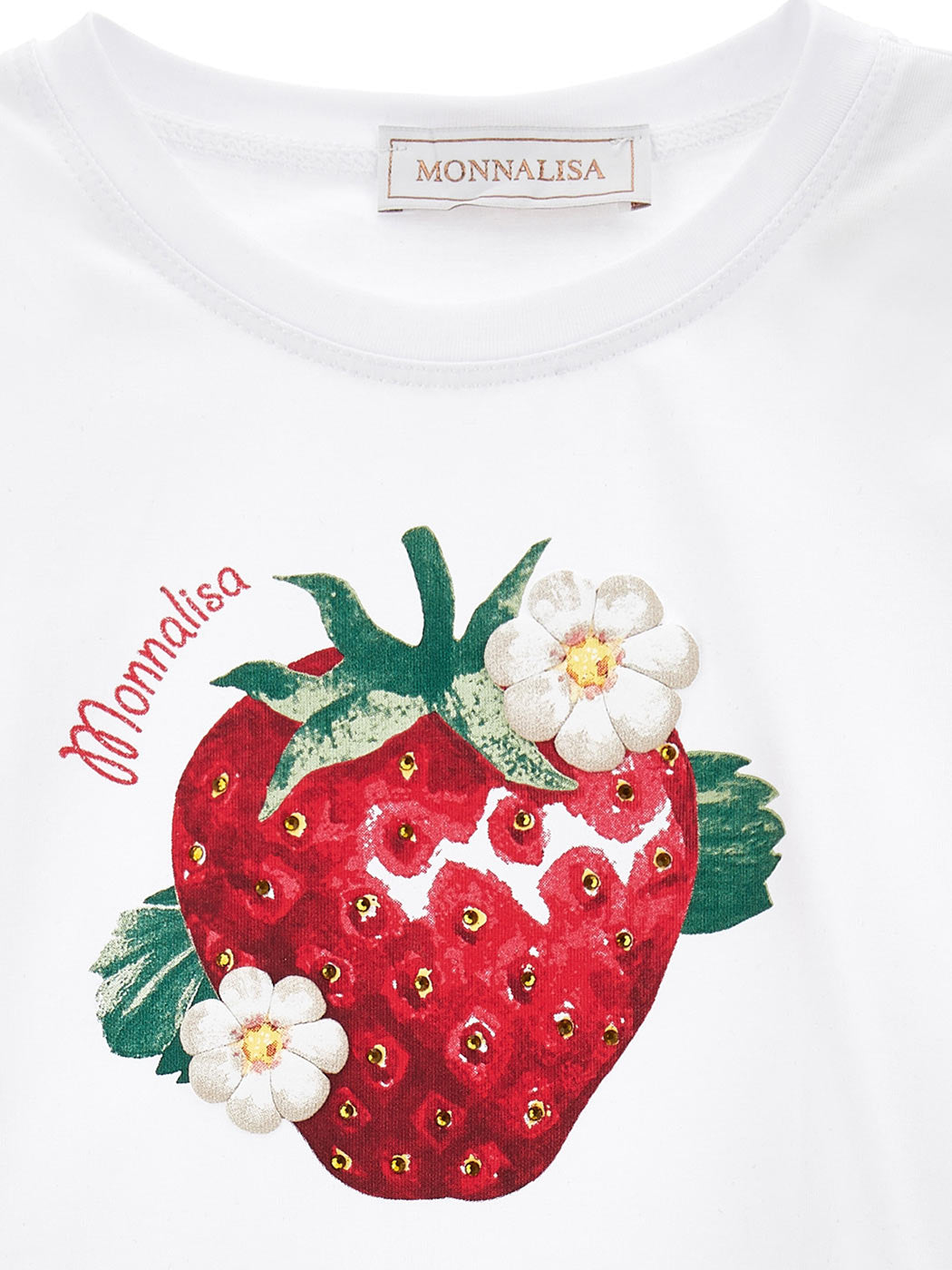 Monnalisa Μπλουζάκι ζέρσεϊ με στάμπα φράουλα