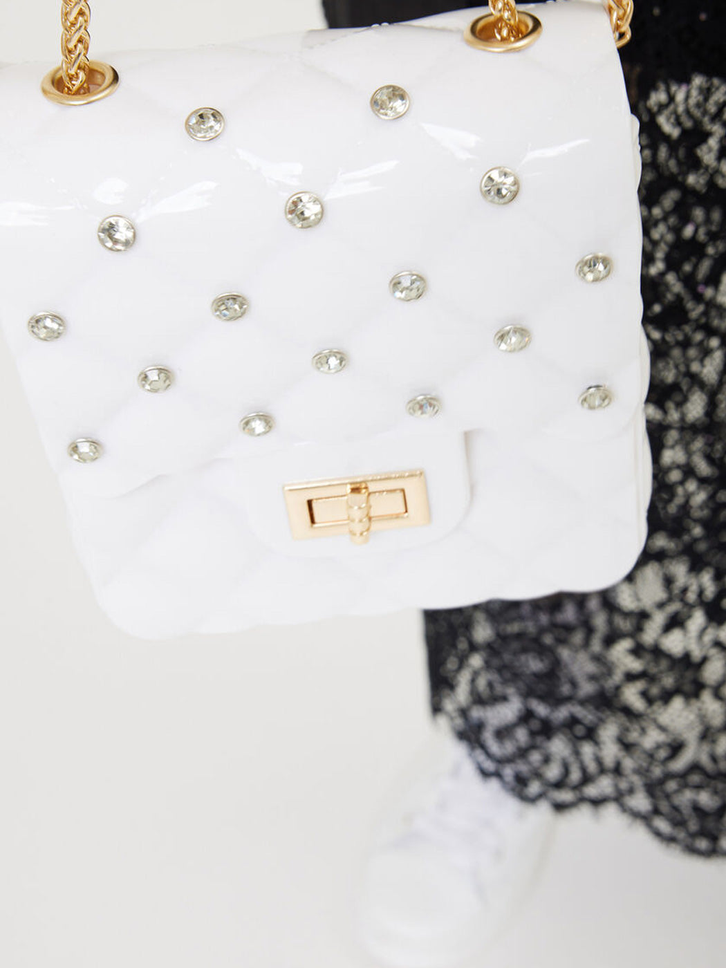 Monnalisa quilted bag with rhinestones-white