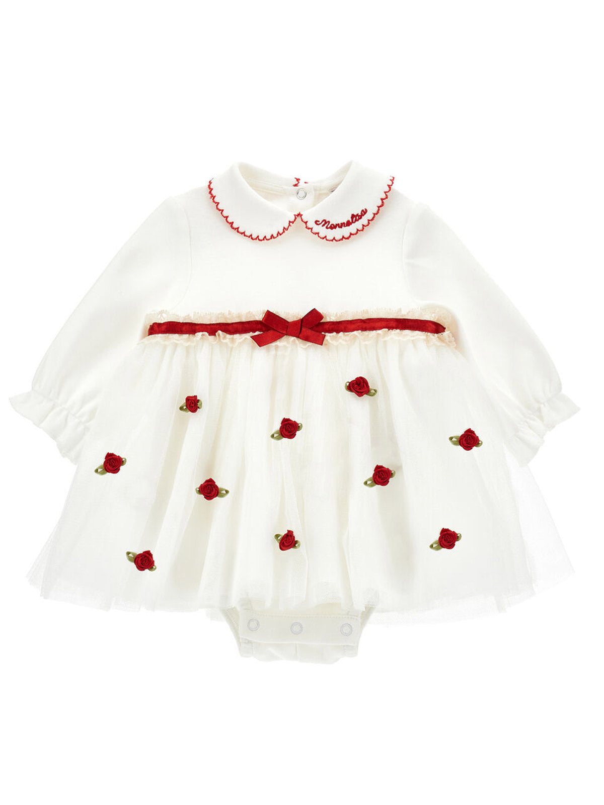 Monnalisa-Newborn dress-bodysuit with tulle roses
