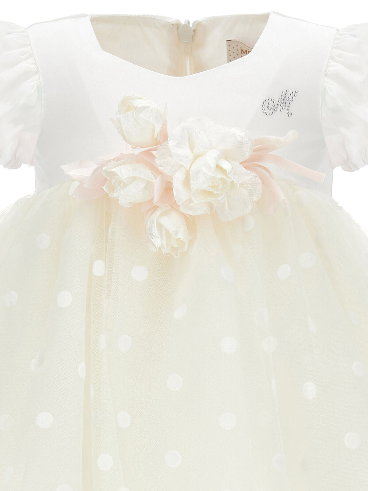 Baby tulle dress with appliquéd flowers