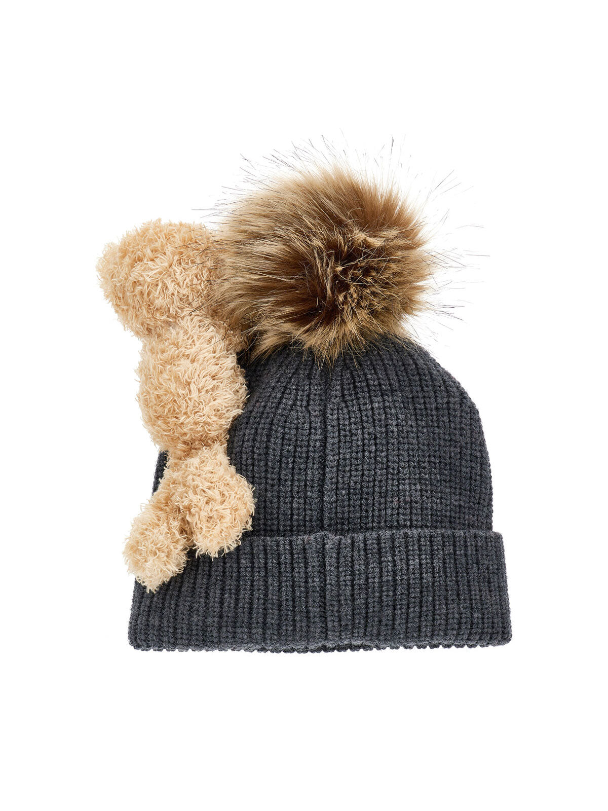 Monnalisa Knitted hat with pompom and teddy bear