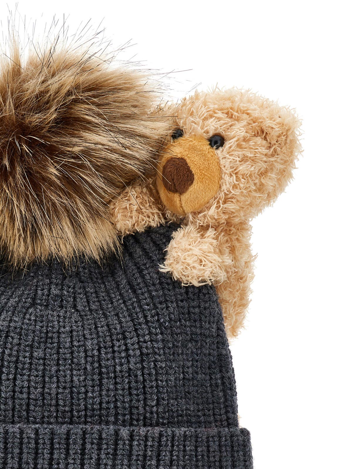 Monnalisa Knitted hat with pompom and teddy bear