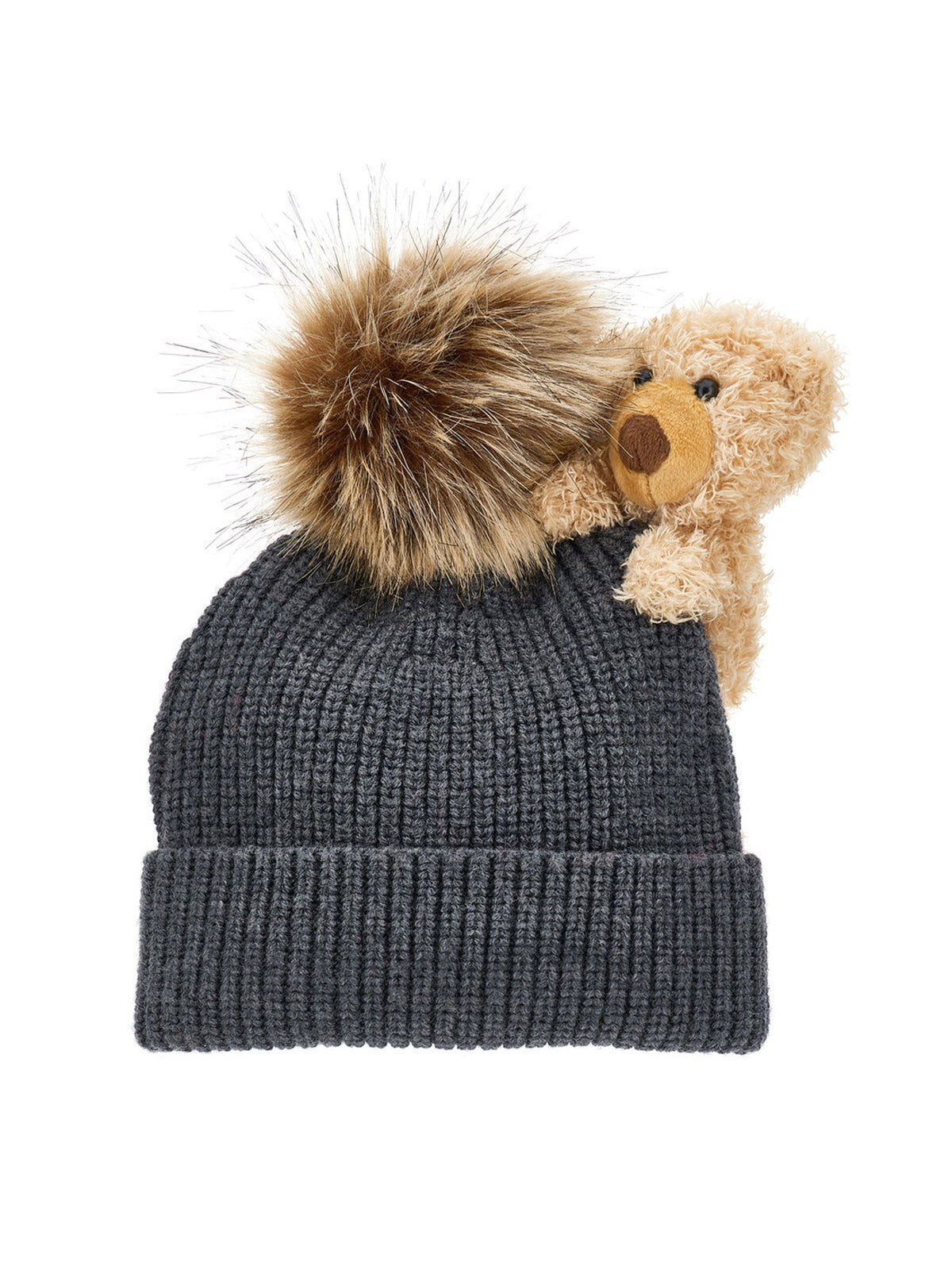 Monnalisa Knitted hat with pompom and teddy bear