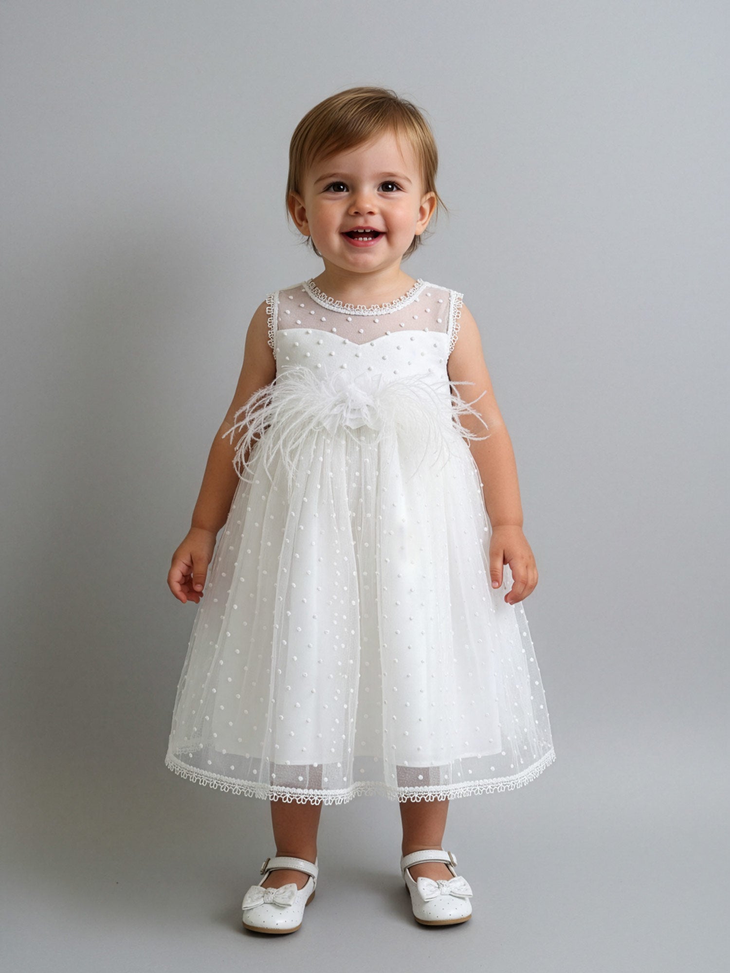 Girl's Polka dot dress with feathers - NAZAR