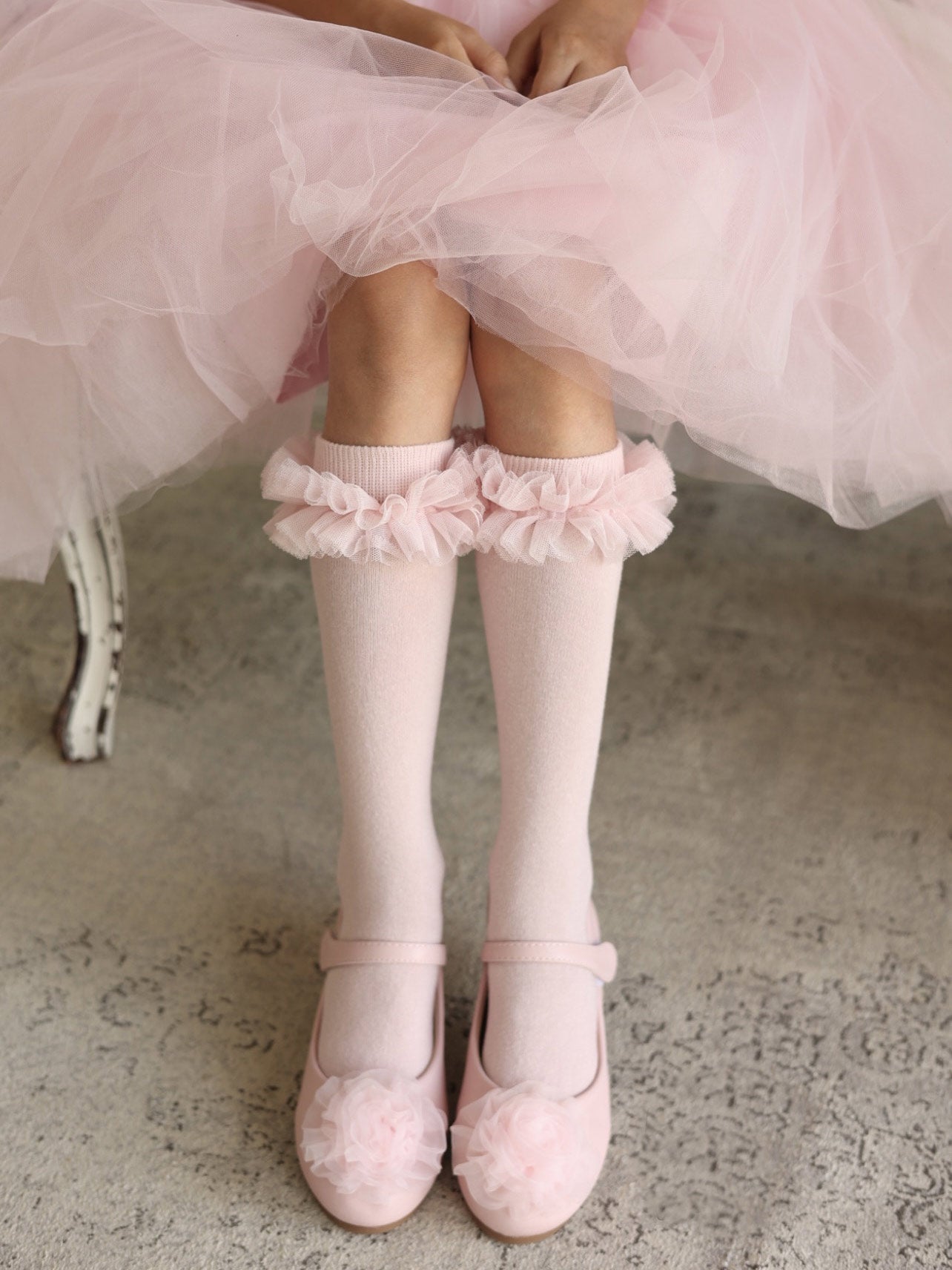NENA BEBE knee-high sock with tulle ruffle-22N10 pink