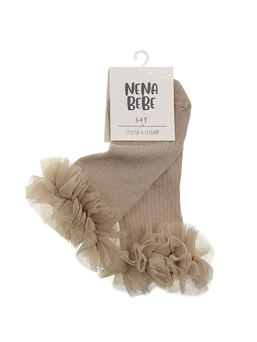 NENA BEBE girl's ribbed socks with tulle ruffle-5039 beige