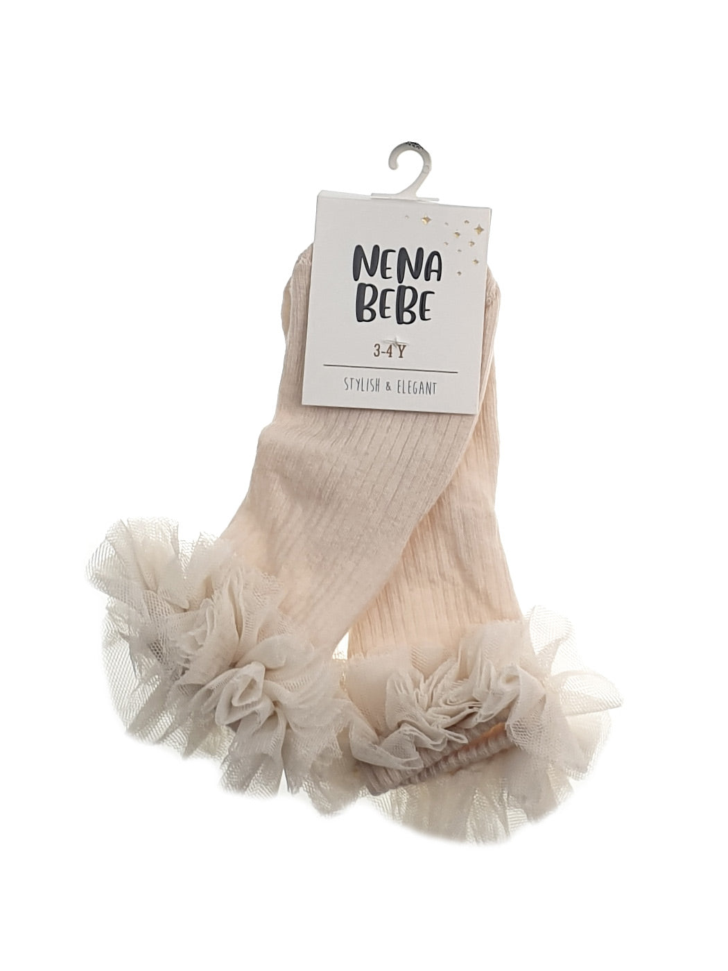 NENA BEBE girl's ribbed socks with tulle ruffle-5039 cream