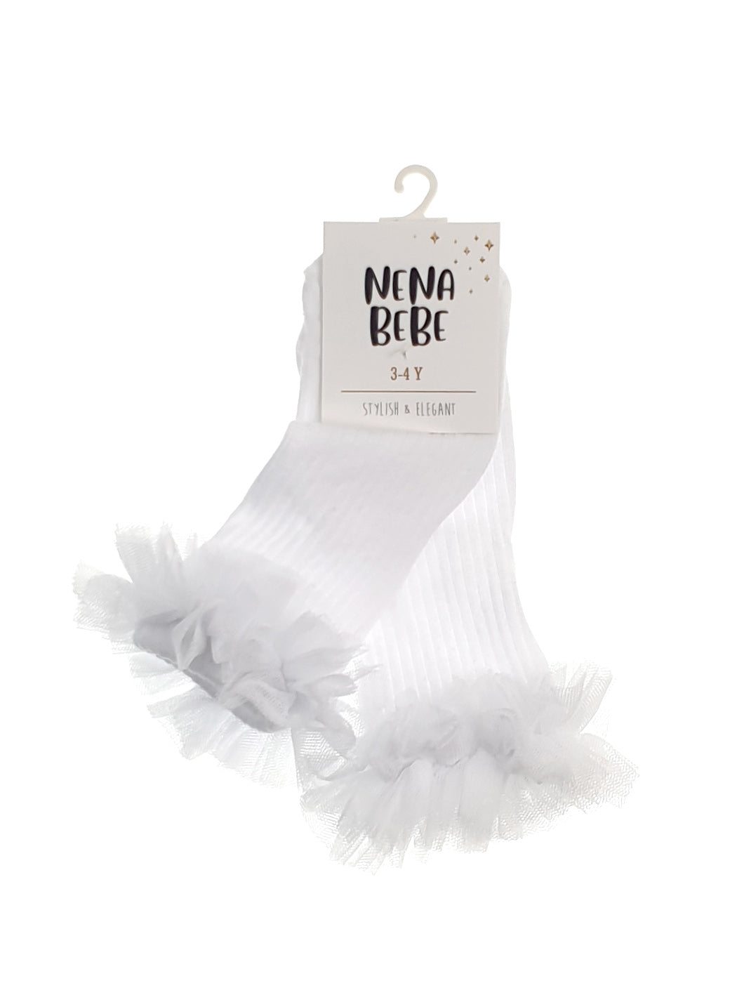 NENA BEBE girl's ribbed socks with tulle ruffle-5039 white