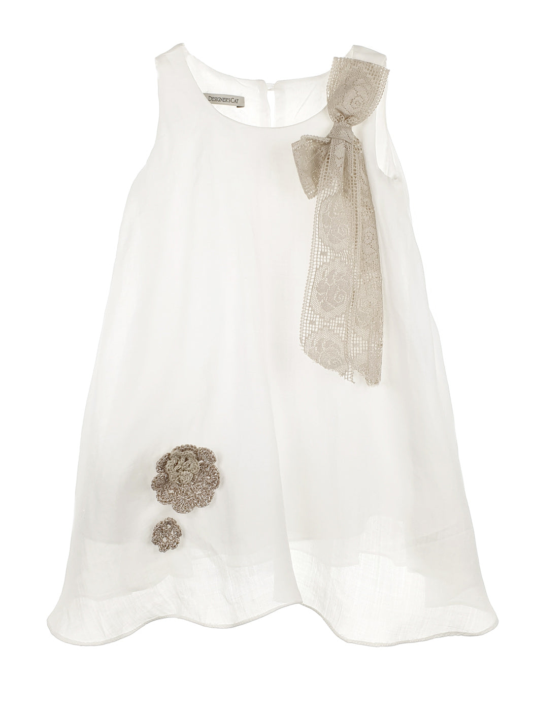 Baby Girl's Dress with crochet flowers - SARRAH - white