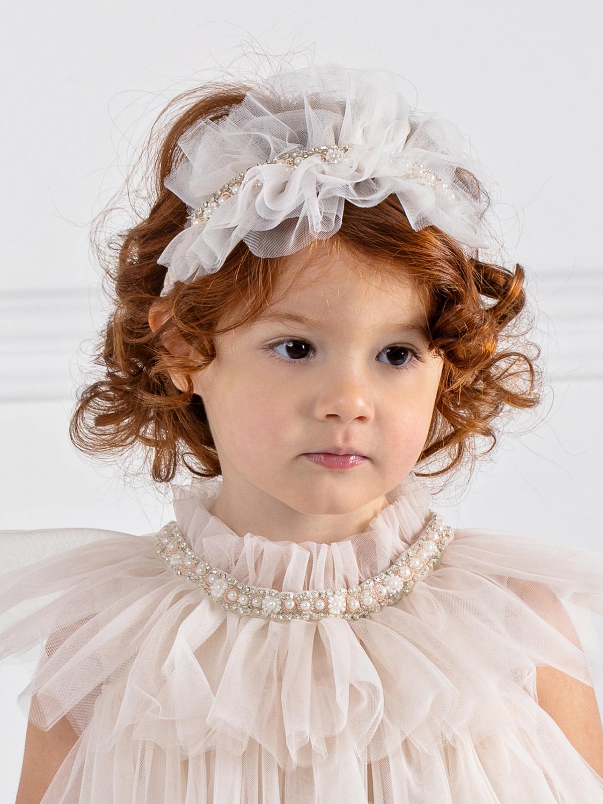 Girl's Headband with pearls and tulle -SOUSOU