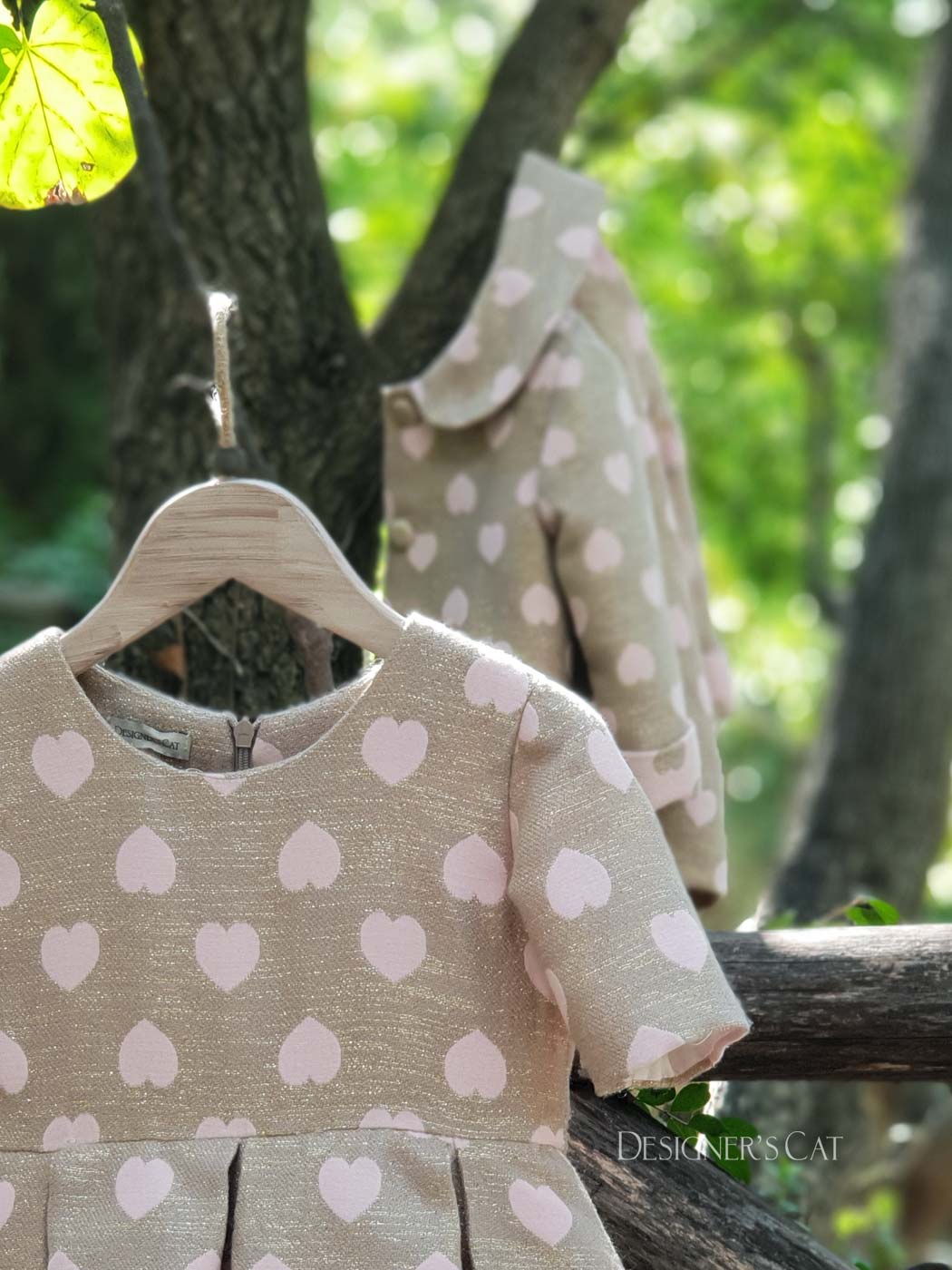 Girl's Dress with pink Jacquard hearts-ABEE