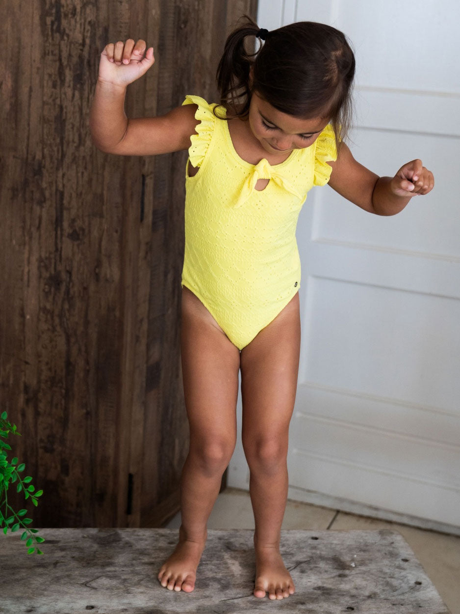 Girls swimsuit with embroidery - T46928-37 Yellow