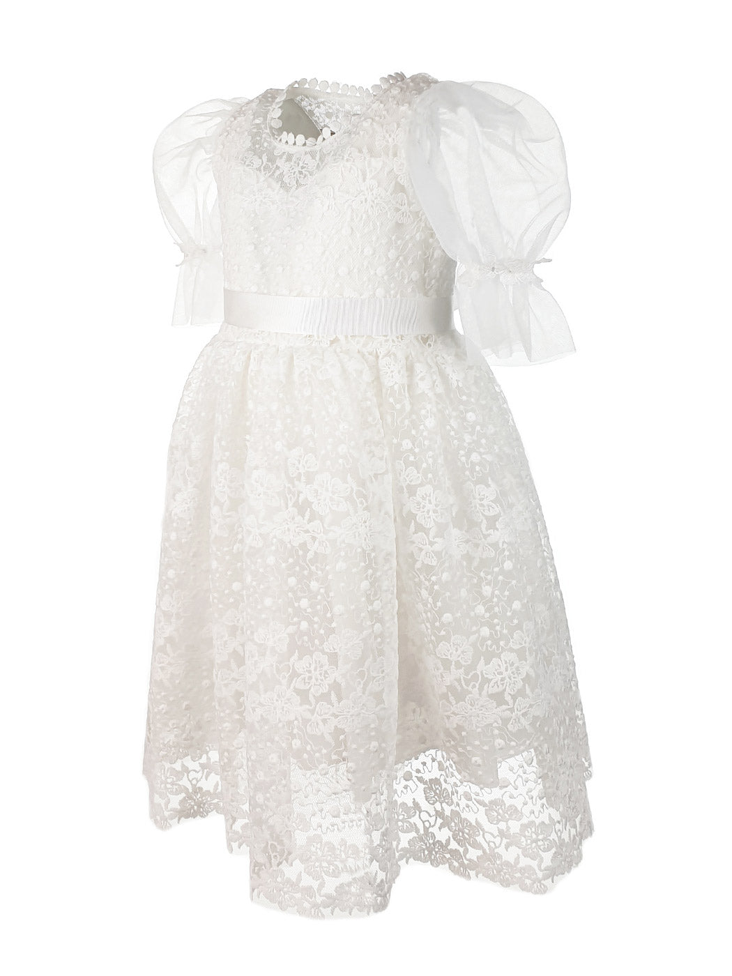 Girl's lace Dress with long sleeves - TENYA-White