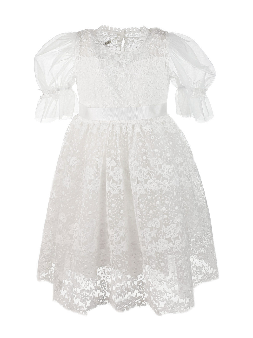 Girl's lace Dress with long sleeves - TENYA-White