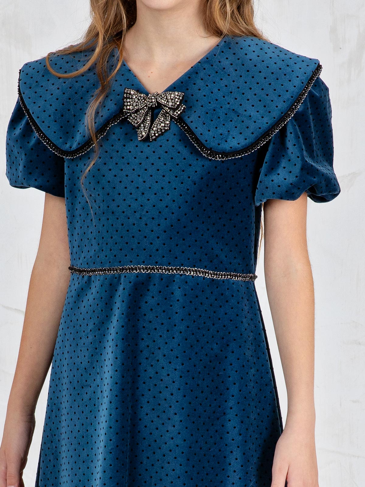 Girls' Velvet long dress with maxi collar - TEONA