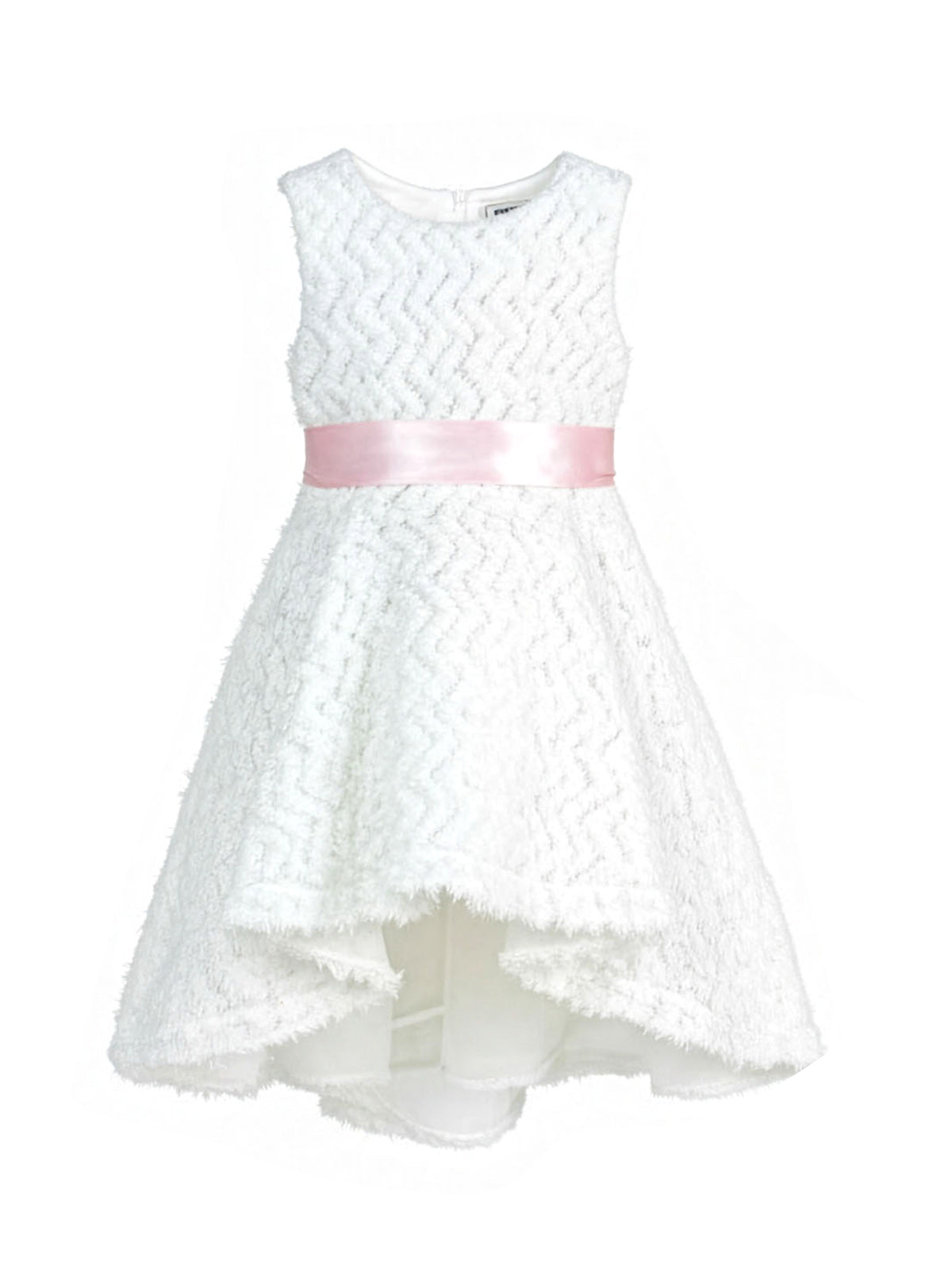 Girl's asymmetric dress with pink satin belt - THEKLA