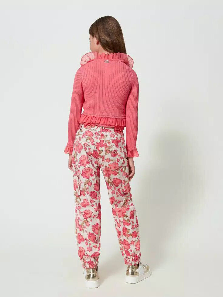 Twinset girls' Floral poplin cargo trousers