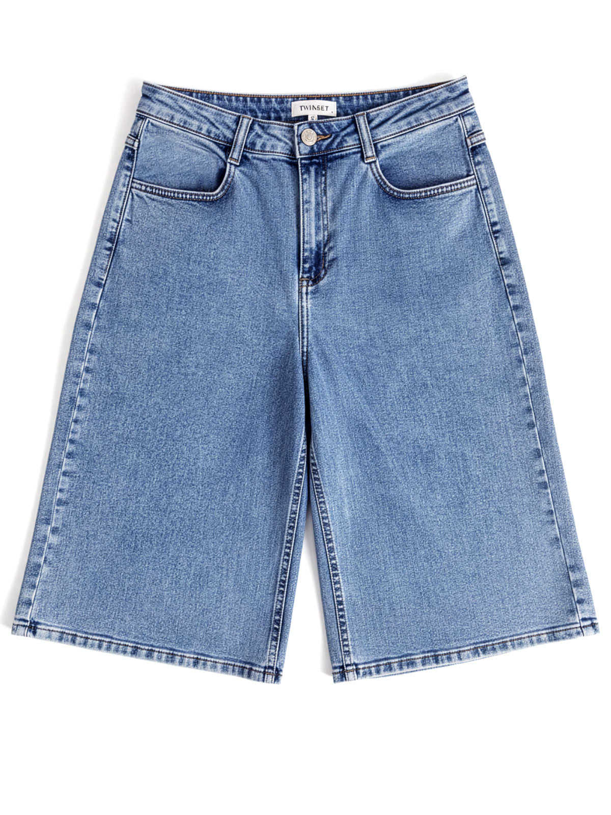 Twinset -Girls' wide leg denim bermuda pants