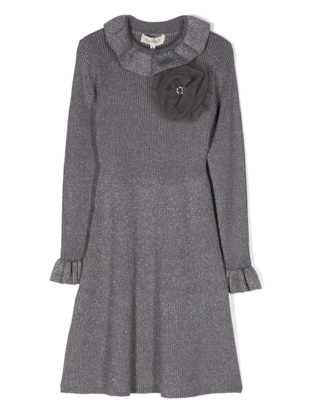 TWINSET Girl Dress with ribbed knit glitter - 232GJ3692 Grey