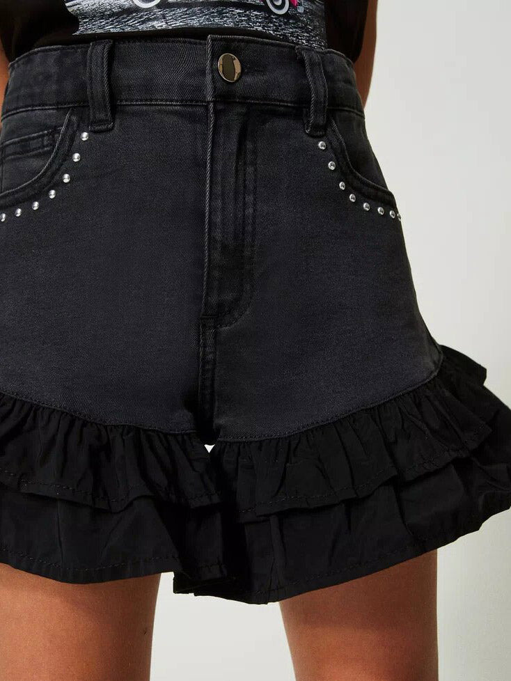 Twinset girls' denim shorts with ruffles