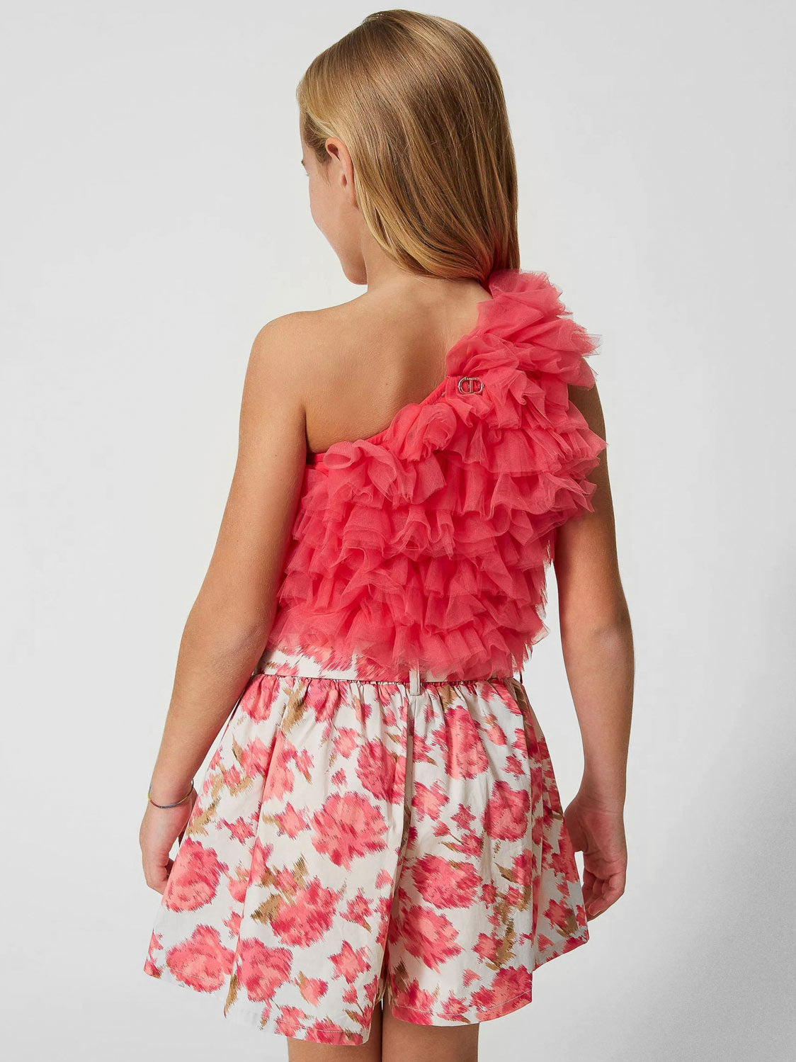 Twinset Girl's tulle ruffled one-shoulder top