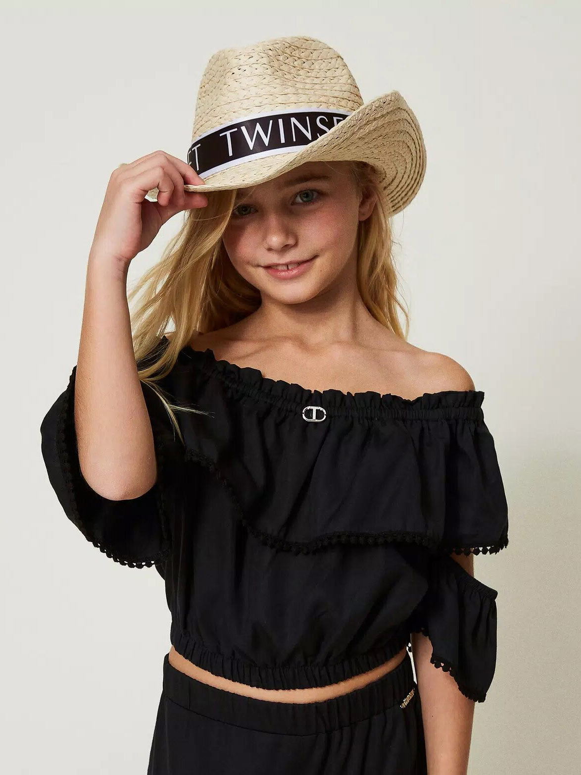 Twinset-girls' Raffia hat with logo