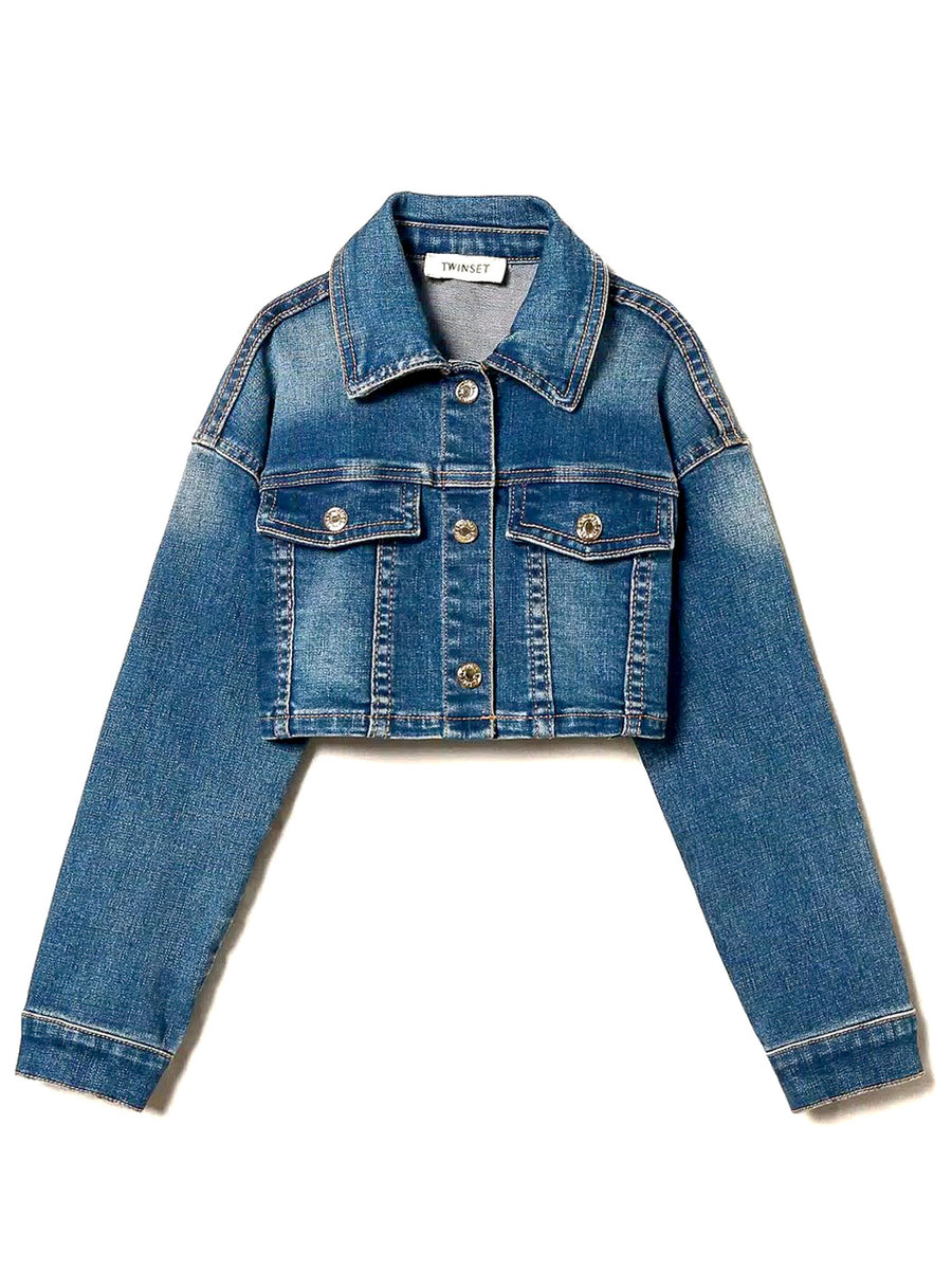 Twinset-Girls' Cropped denim jacket-251GJ2600 | Designer's Cat