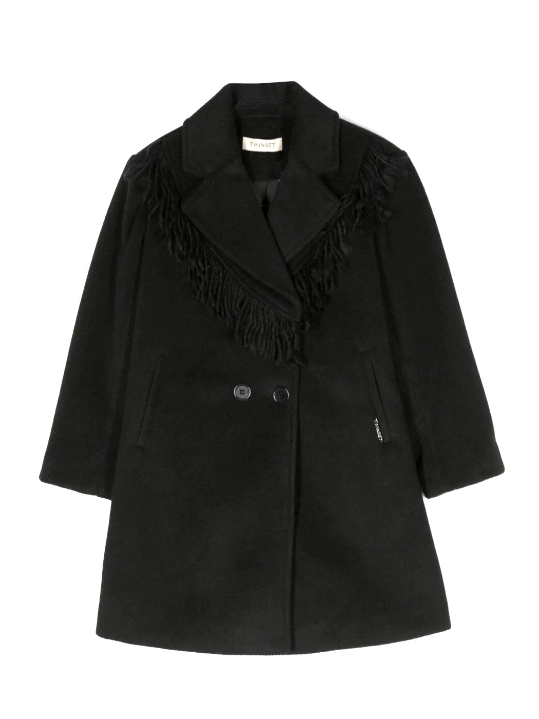 TWINSET Girl fringe-trimmed coat - 232GJ2062 Black