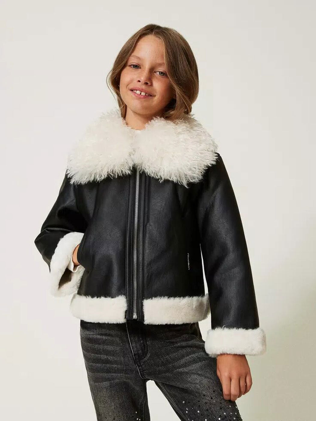 TWINSET Girl's Jacket with faux fur-232GJ2083 black