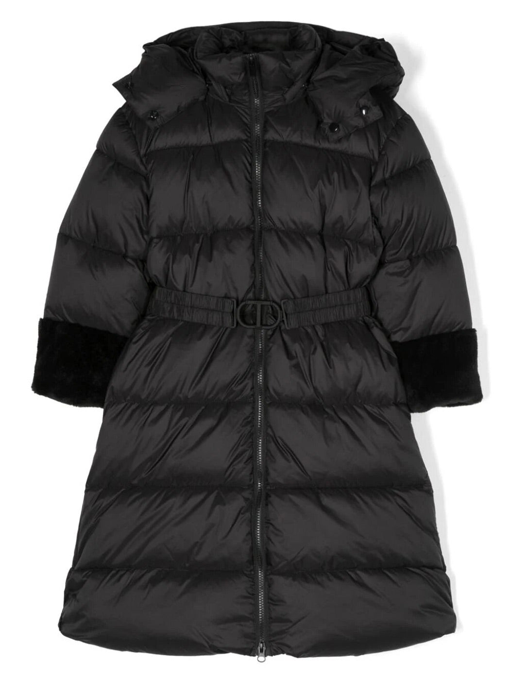 TWINSET Long puffer jacket with faux fur - 232GJ2111 black