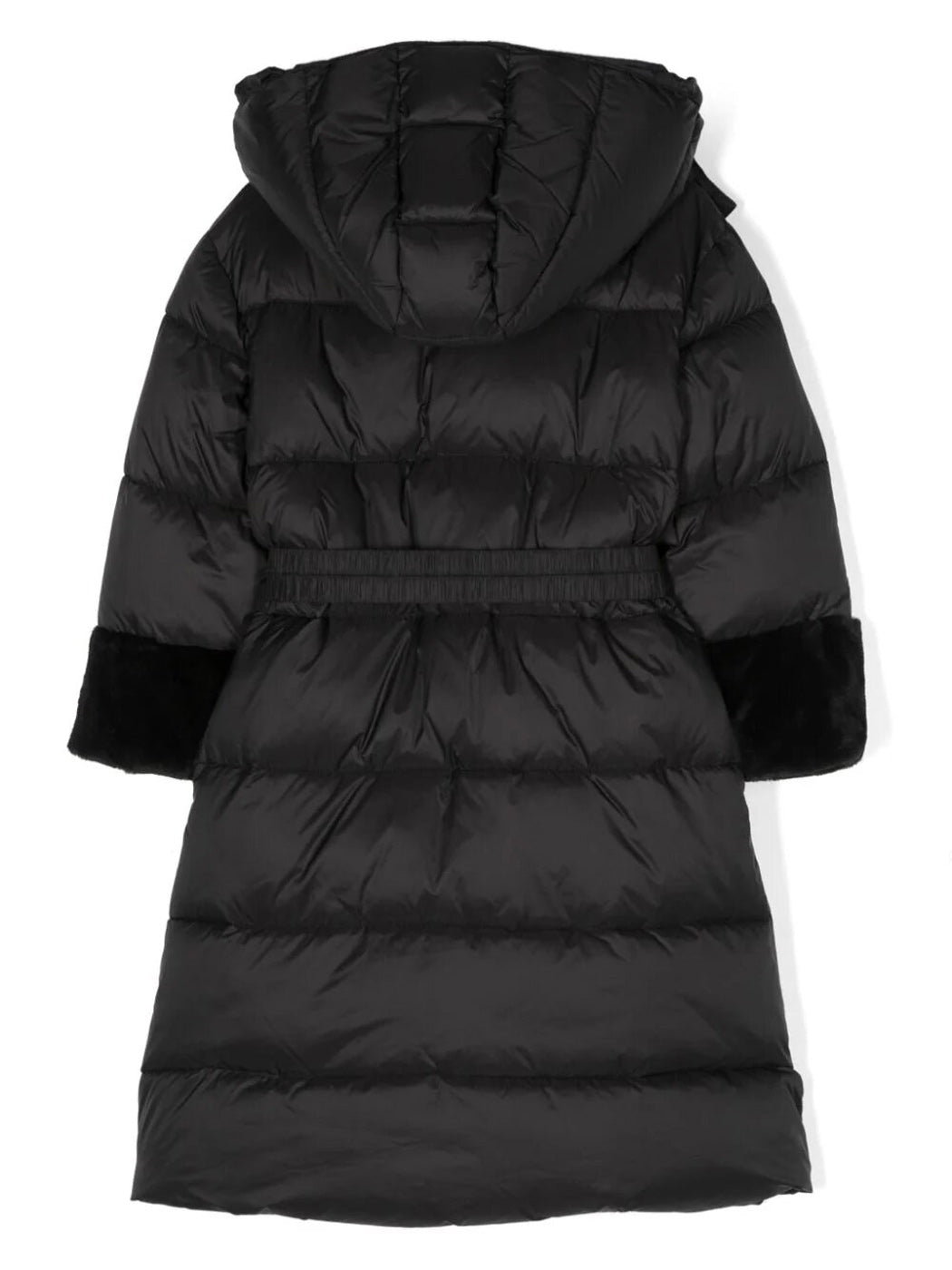 TWINSET Long puffer jacket with faux fur - 232GJ2111 black