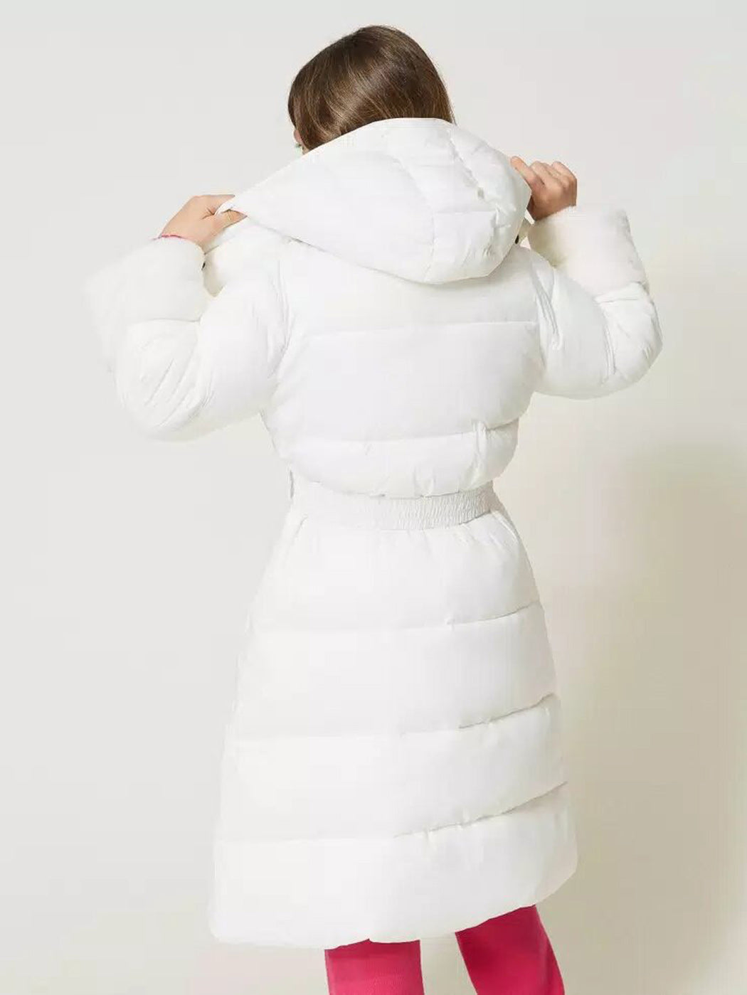 TWINSET Long puffer jacket with faux fur - 232GJ2111 White