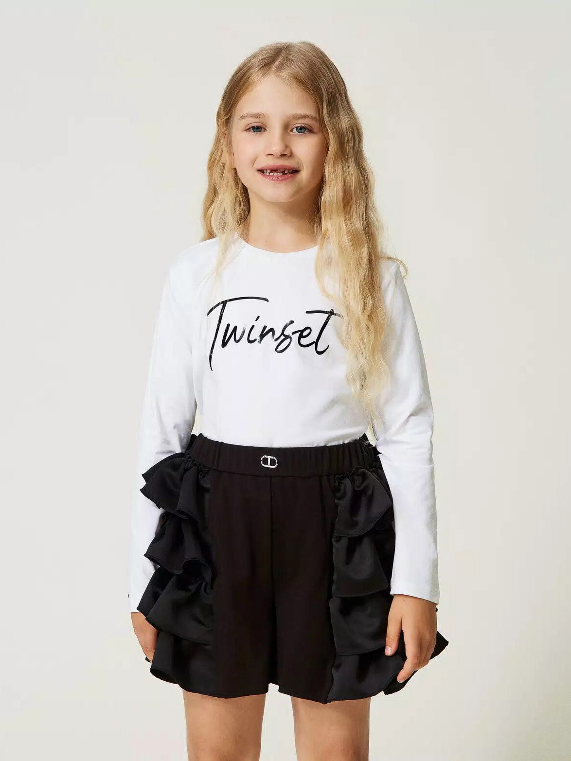TWINSET Girl mini shorts-skirt with ruffle - 232GJ2211 Black
