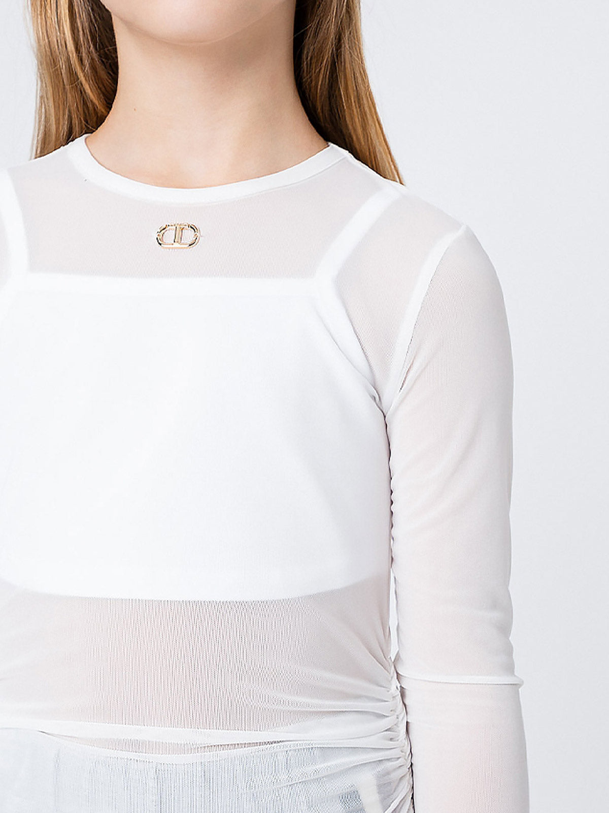 Twinset - Knit sheer blouse with Cropped top for girls