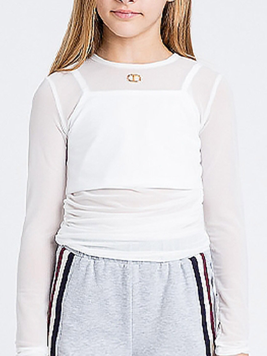 Twinset - Knit sheer blouse with Cropped top for girls