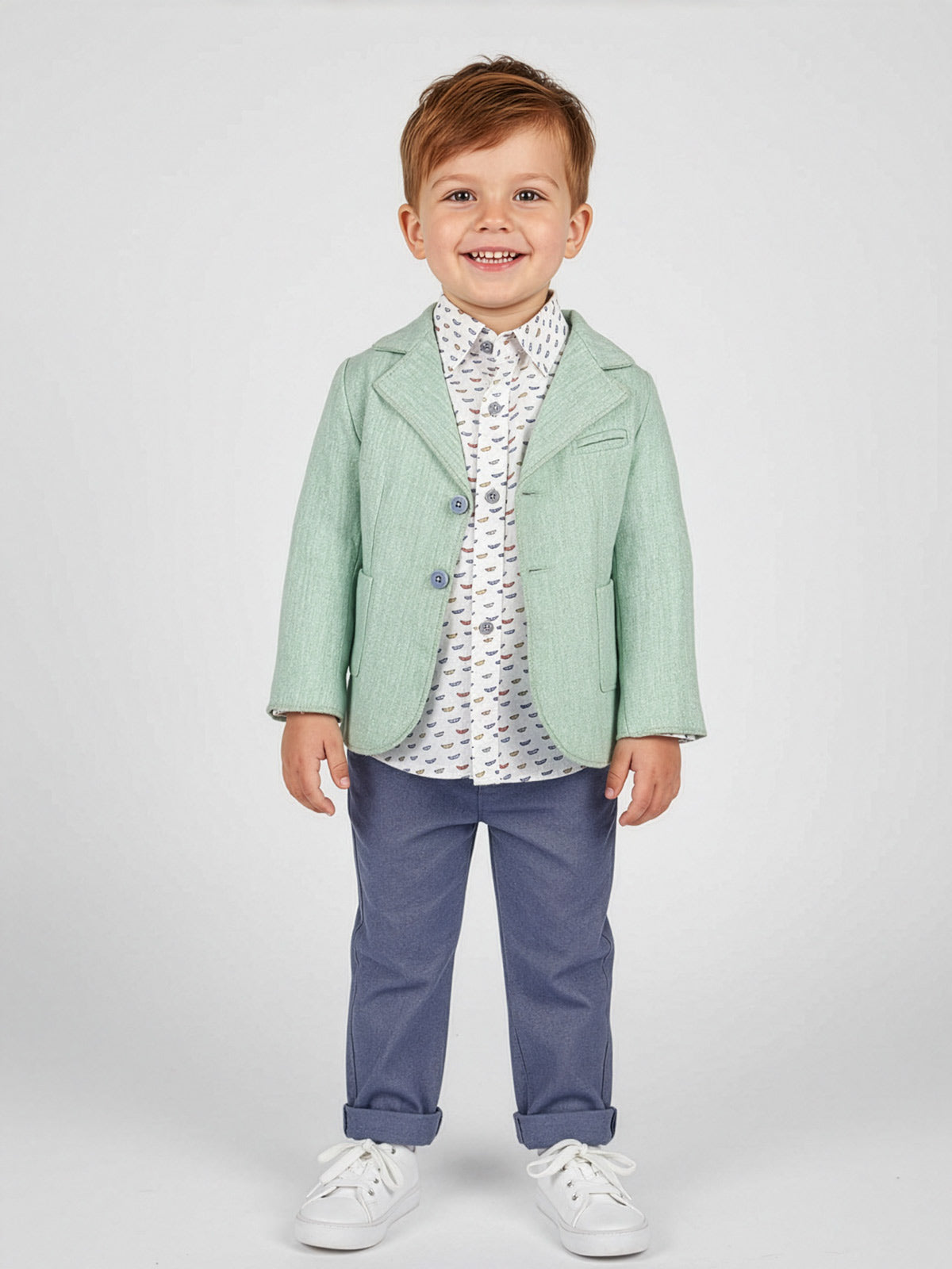 Baptism linen outfit 4pcs for boy-DCSO1191 Green