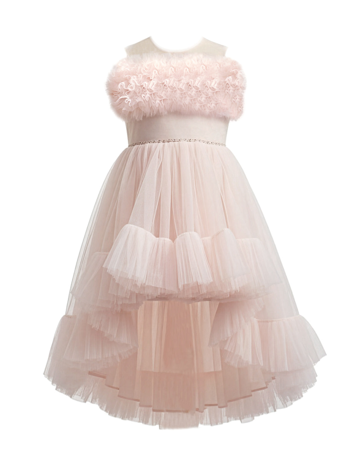 Baptism asymmetrical dress with ruffles - VEDA Pink