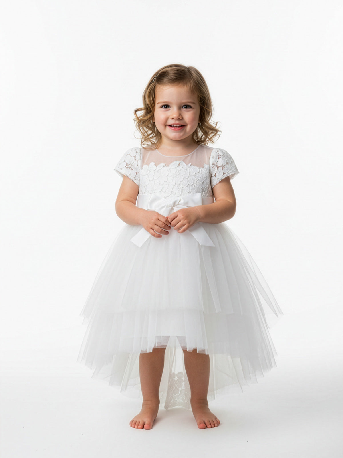 Baptism tulle dress with lace-VILLY Off white