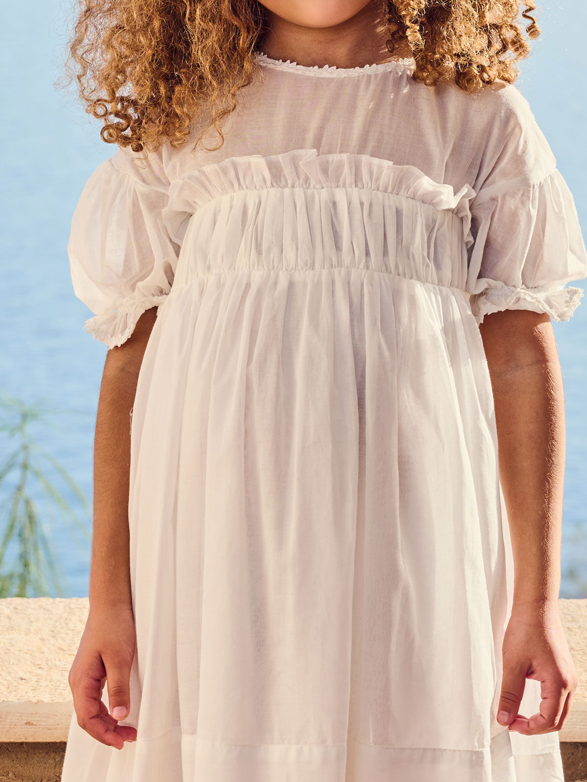 Baptism Cotton Dress with sleeve - WHITNEY white