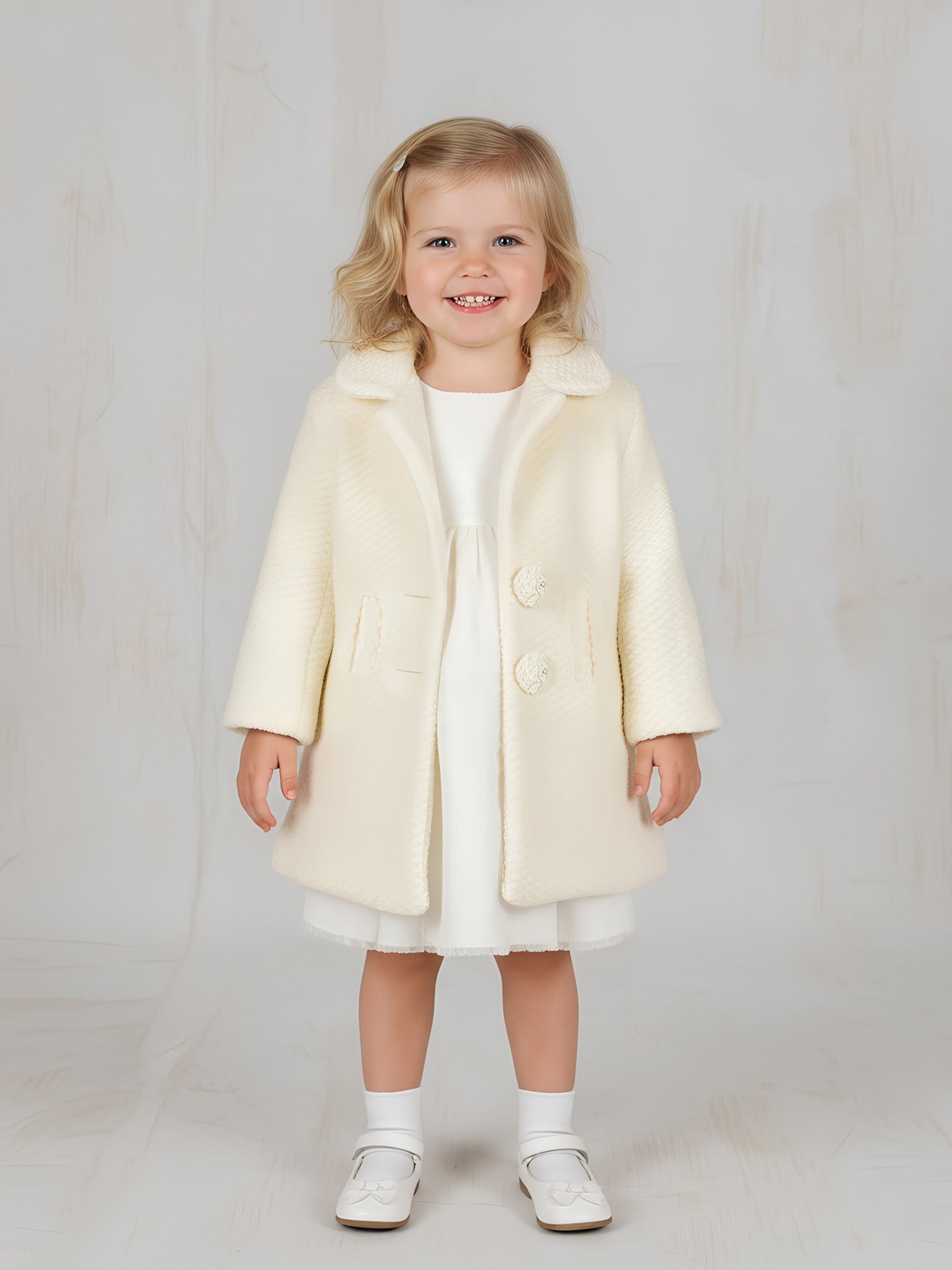 Wool bouclé coat for little girls - ZANA CREAM
