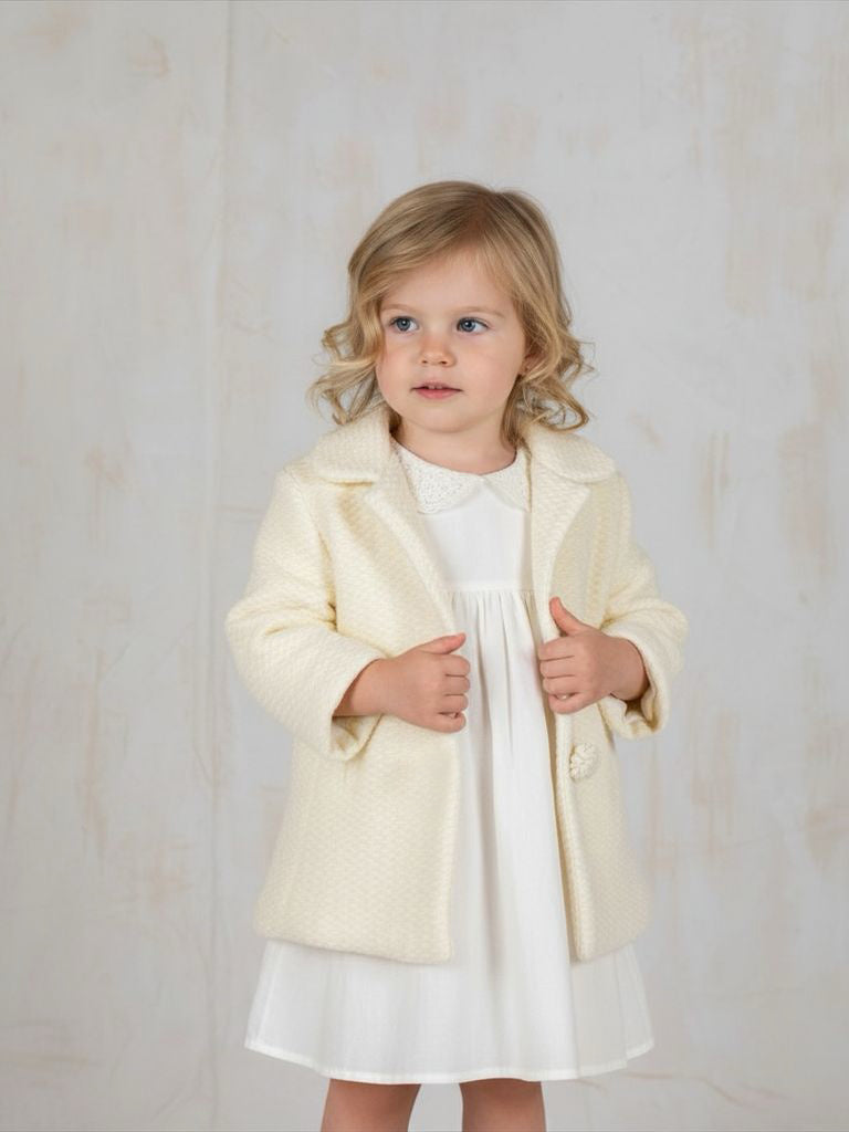 Wool bouclé coat for little girls - ZANA CREAM