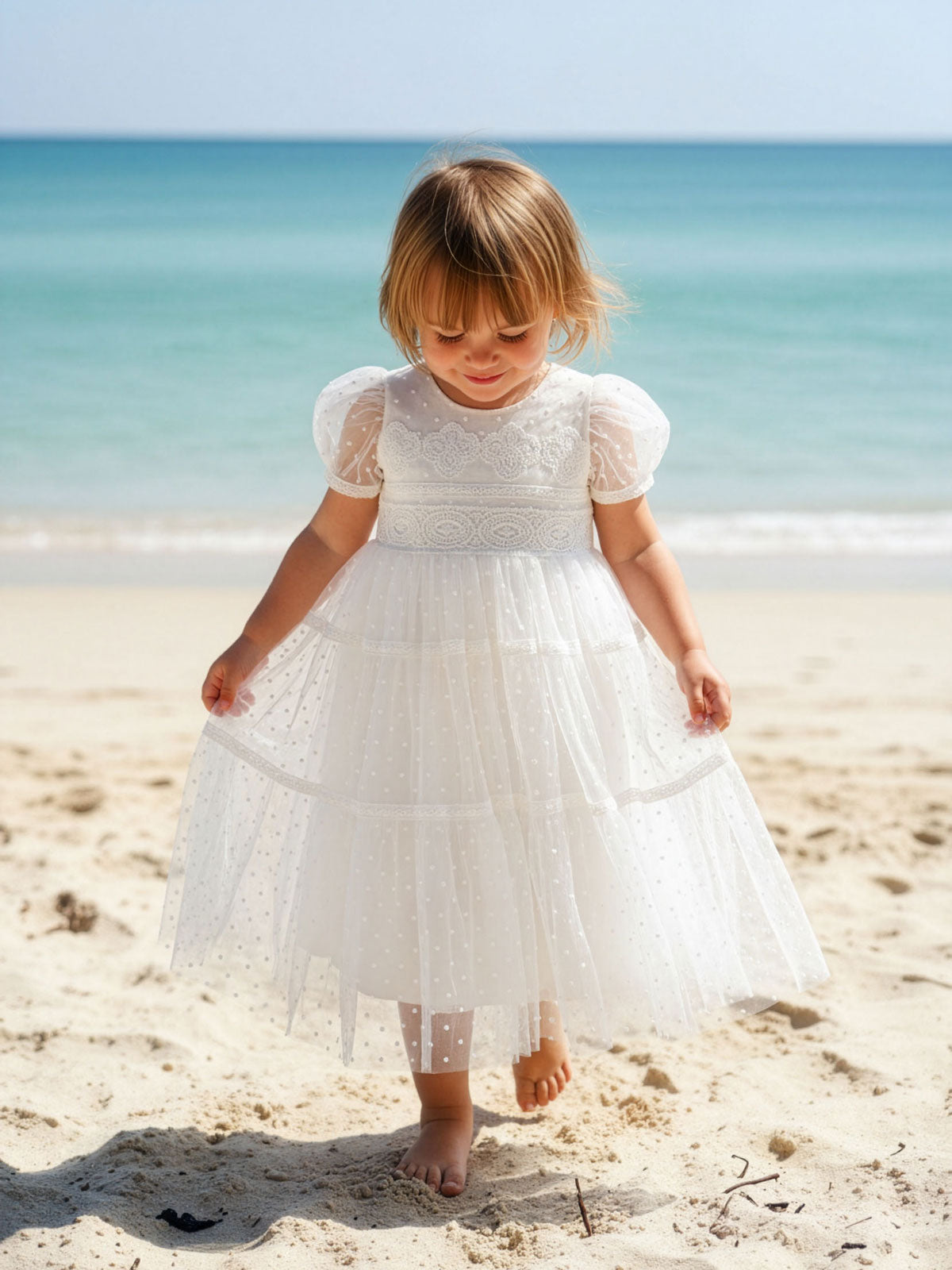 Girl's Polka dot dress with lace - ZENEVIEV